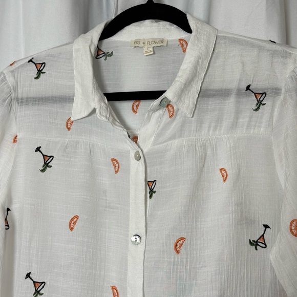Fig + Flower Embroidered Cocktail Glass Button Front Women’s Large - Picture 4 of 13